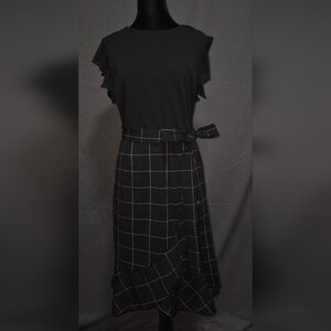 Black Checkered Dress with Ruffle Sleeves